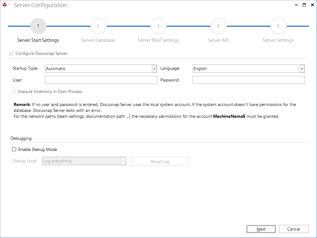 Docusnap-Configuration-Server-Start-Settings