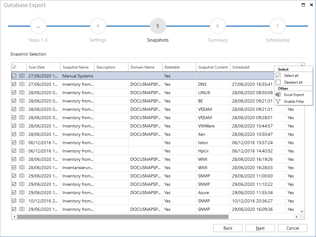 Docusnap-Database-Export-Snapshots