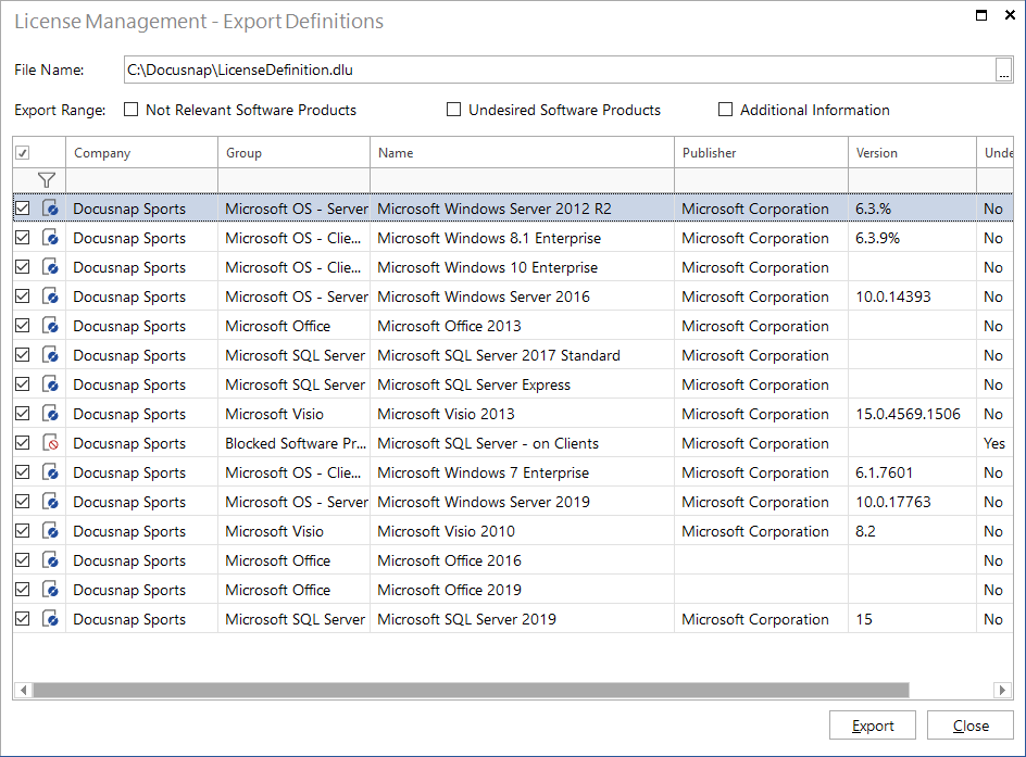 Docusnap-License-Management-Export-Definition