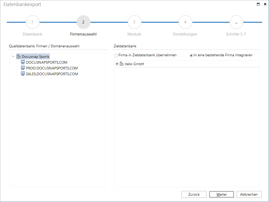 Docusnap-Datenbankexport-Firmenauswahl