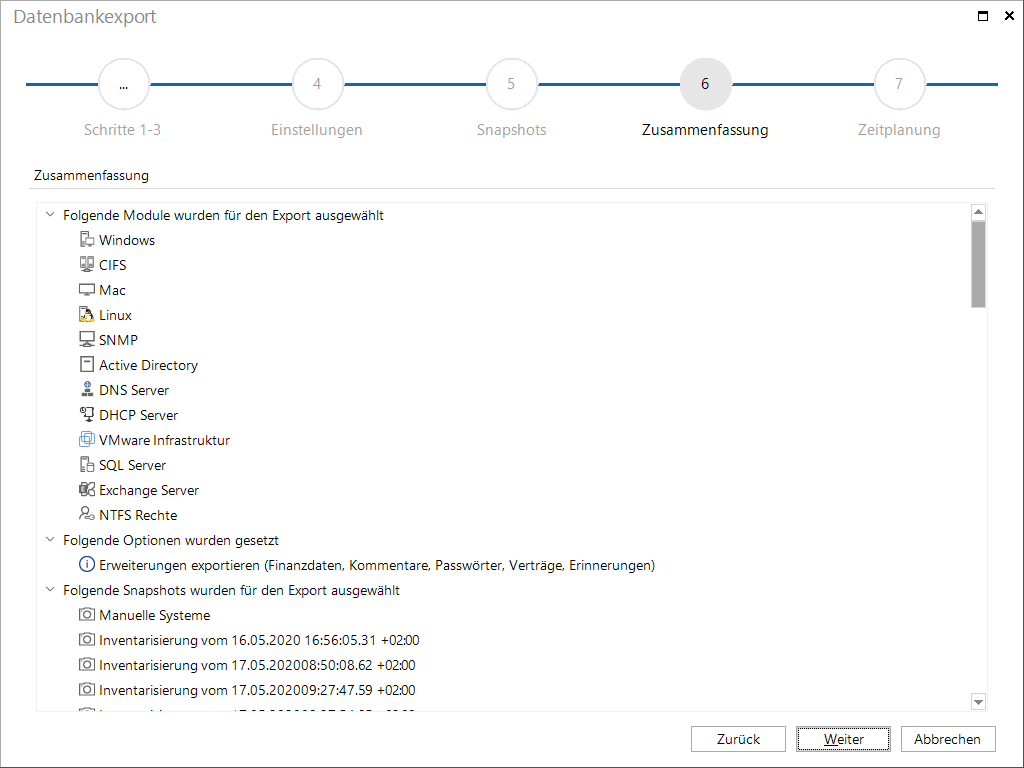 Docusnap-Datenbankexport-Zusammenfassung