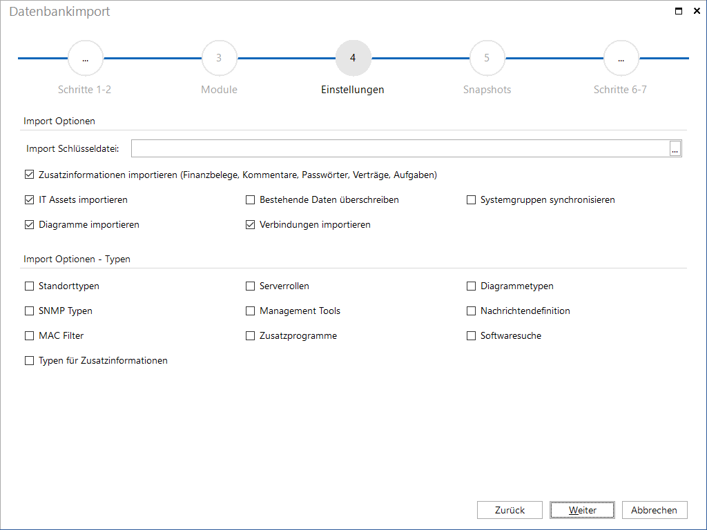 Docusnap-Datenbankimport-Einstellungen