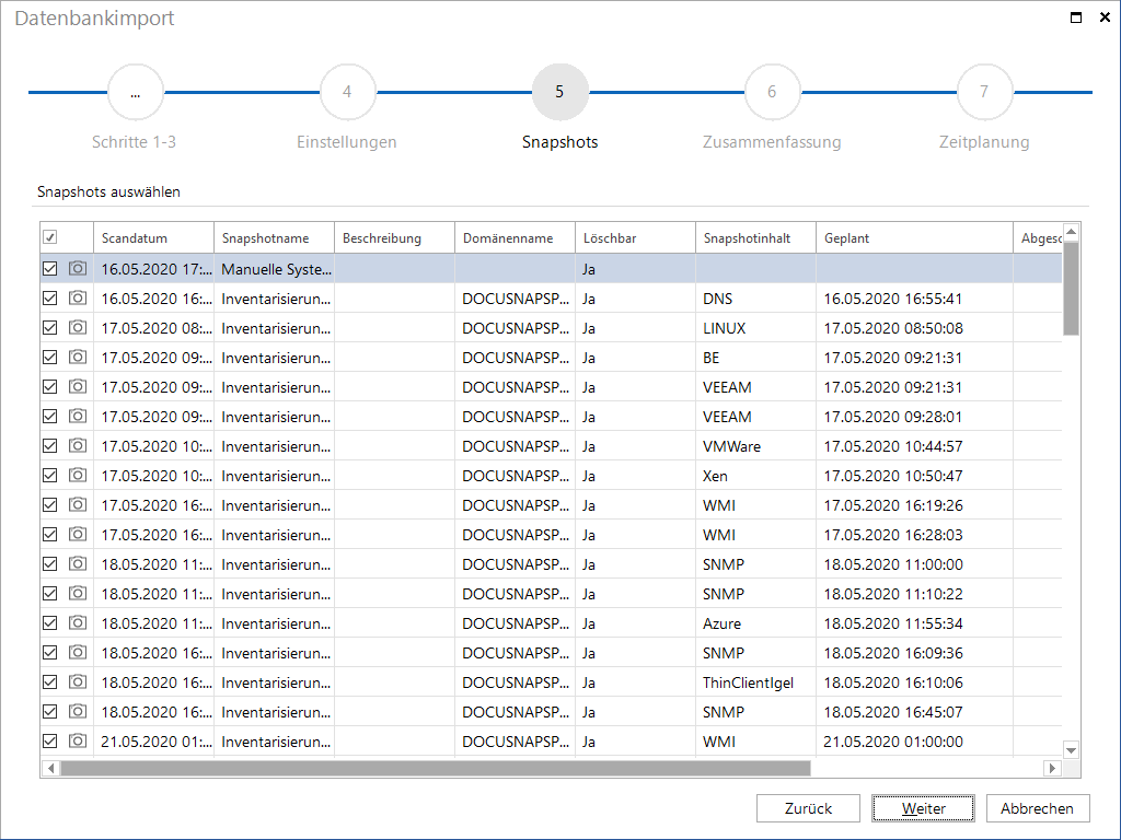 Docusnap-Datenbankimport-Snapshots