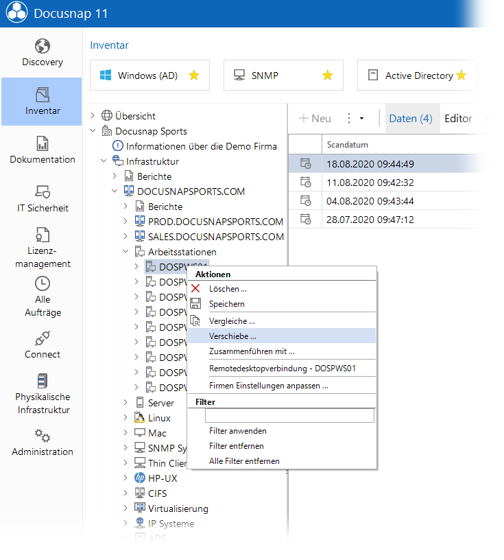 Docusnap-Datenexplorer-Verschieben