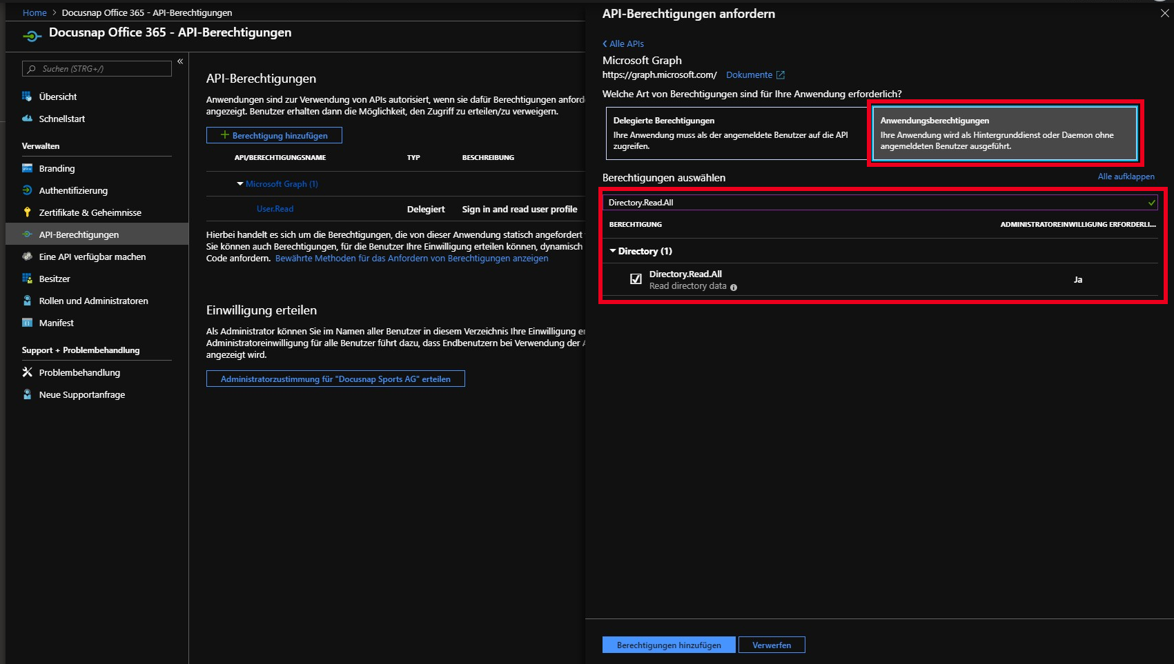 Docusnap-Inventarisierung-Azure-Vorbereitung-Office365-Anwendung-autorisieren