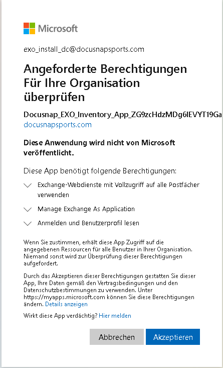 Docusnap-Inventarisierung-Exchange-Online-Akzeptieren