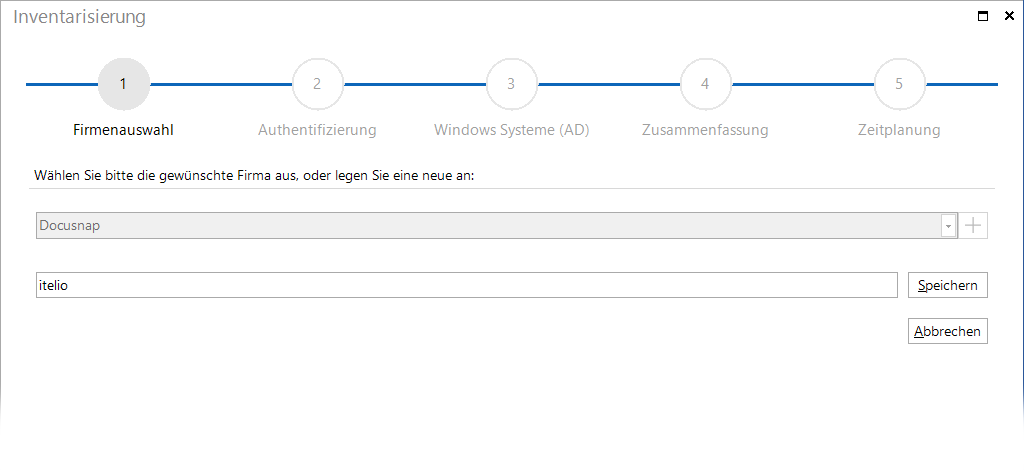 Docusnap-Inventarisierung-Firmenauswahl-Neue-Firma-erstellen