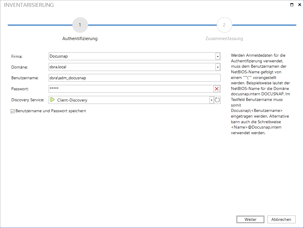 Docusnap-Inventarisierung-Initial-Scan-Authentifizierung