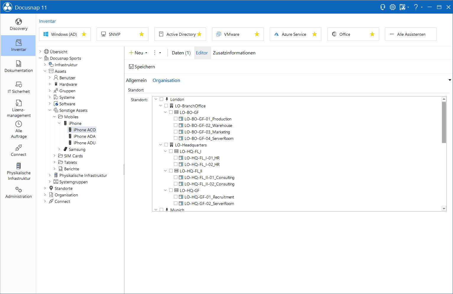 Docusnap-Standorte-ITAssets-Zuordnung