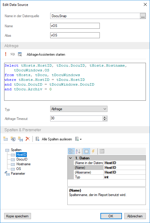 Docusnap-Berichte-Designer-Neue-Datenquelle-Statment