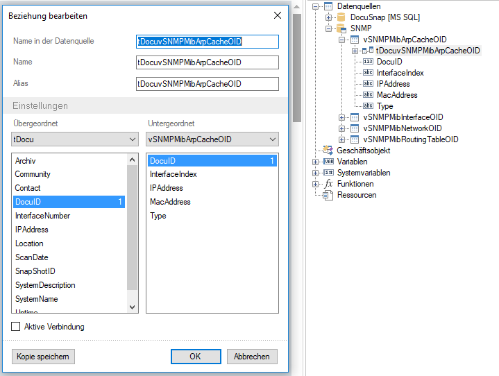 Docusnap-Berichte-Designer-SNMP-Tabellen-Beziehungen